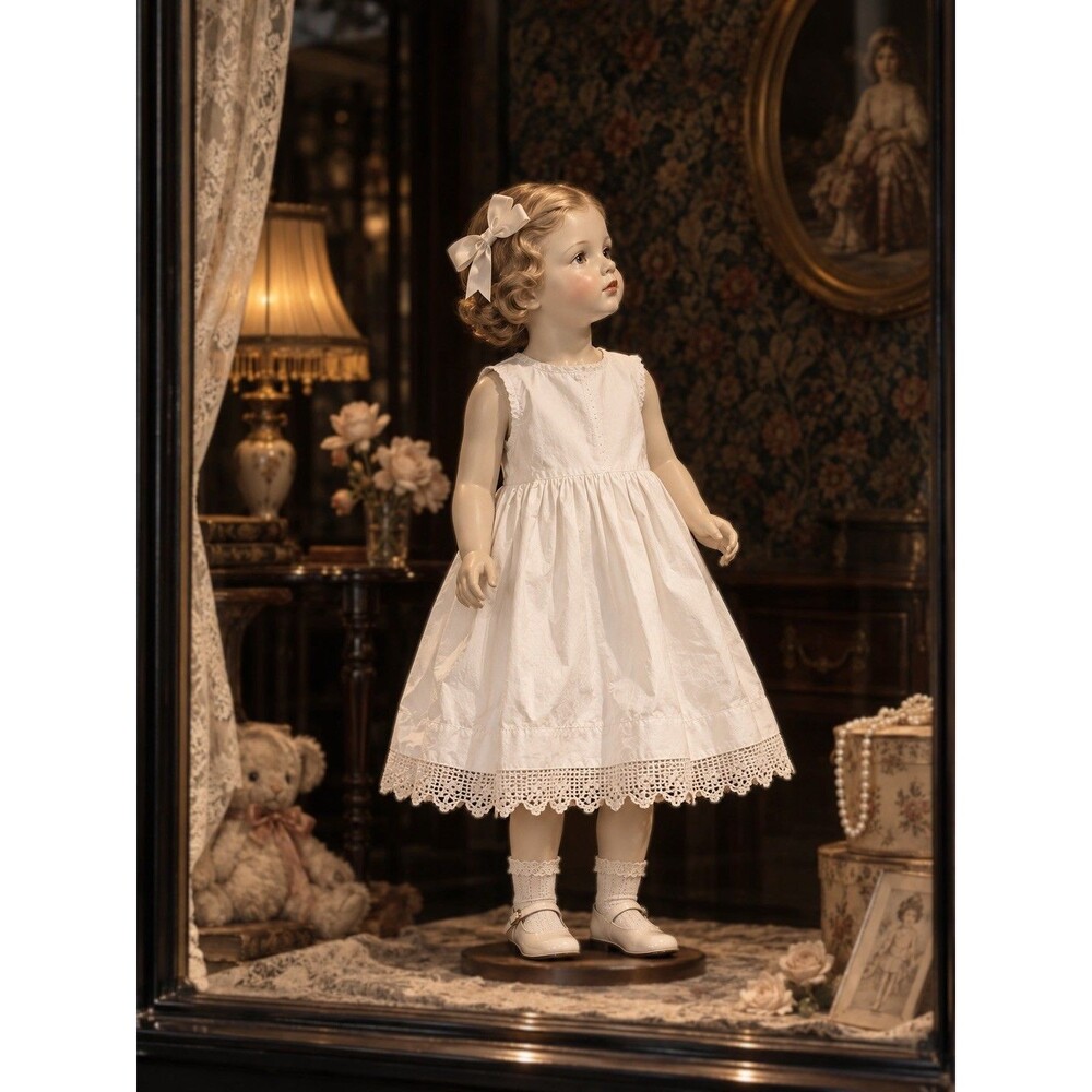 Antique Victorian 1900s Baby Petticoat Dress Hand Crochet Lace Cotton Nightgown